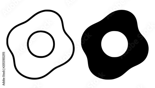 Foto Fried egg / sunny side up illustration, minimalist outline and silhouette icon f