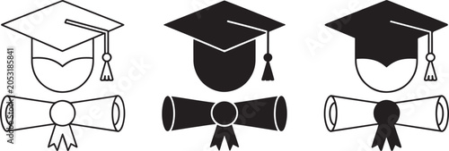 Graduation Cap and Diploma Education Achievement Icons