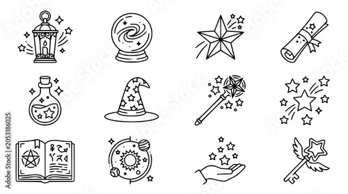 Fotografie Magic Symbols Collection: Witchcraft, Wizardry, Fortune Telling, and Spell Icons
