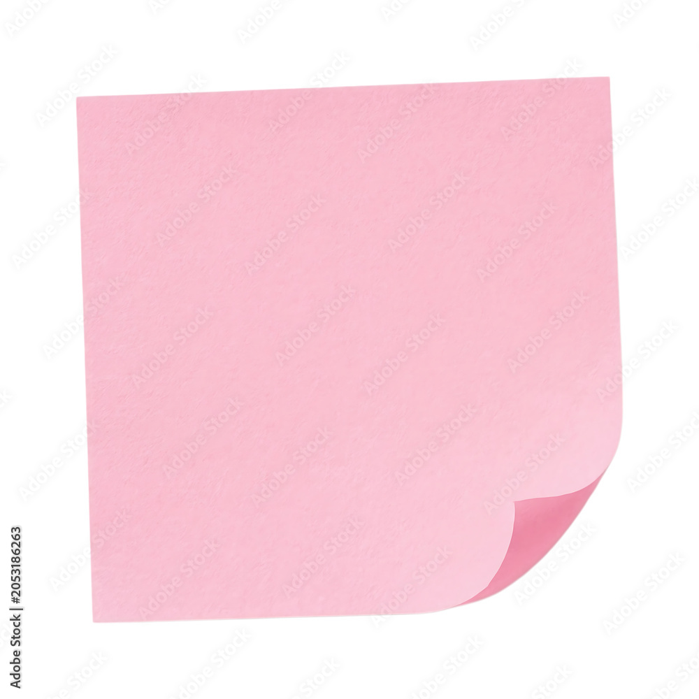 Fototapeta premium Pink sticky note with curled corner isolated on transparent background post it adhesive paper stationery memo