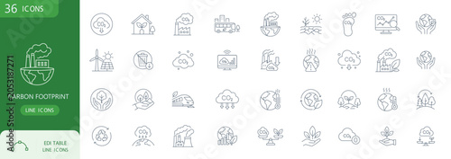 Quadro su tela Carbon footprint and CO2 emission reduction line icons set, vector illustration