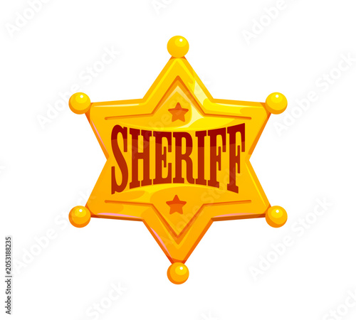 Schilderij op canvas Wild West sheriff badge, golden western police officer star shield
