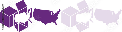 Εκτύπωση καμβά USA Map and Open Box Icon Set in Purple and Light Purple Flat Vector Style Ameri