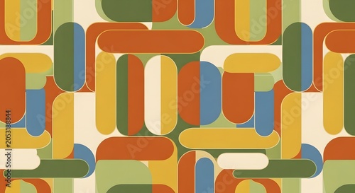 Retro Mid-Century Modern Geometric Pattern with Rounded Rectangles.