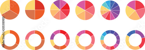 Pie charts diagrams, different circles, donut and pie chart infographic elements set, diagram collection with circular icons for info-graphic