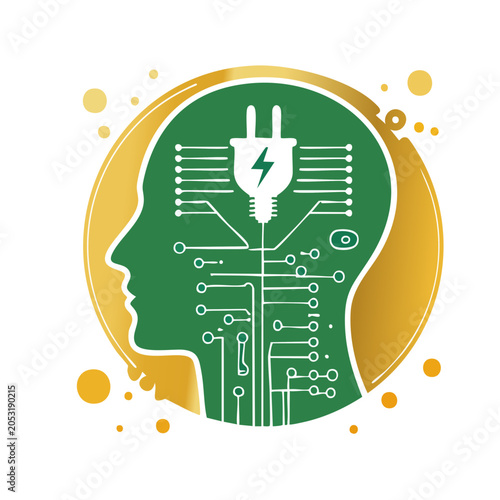 Human Head Silhouette with Electrical Circuit and Plug
