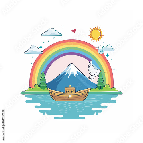 Noah's Ark with Rainbow and Dove