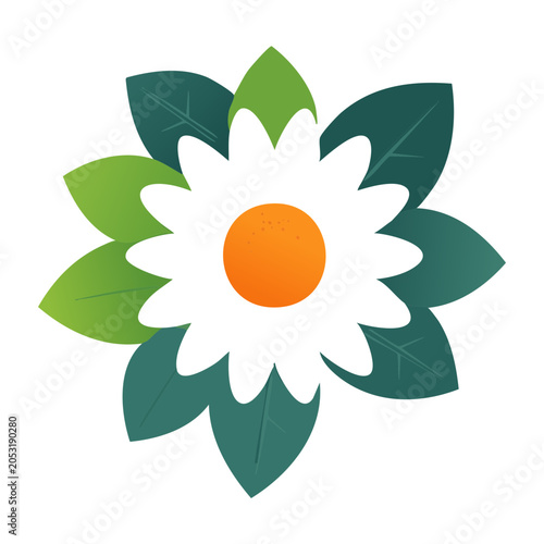 Stylized flower with green leaves
