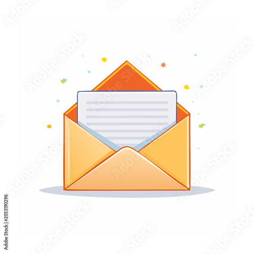 Open envelope with letter and confetti