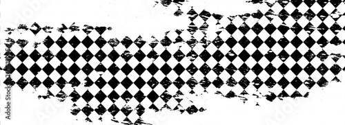 Checkered background with grunge. Abstract black and white background, distorted checkered pattern. Chessboard surface. Abstract banner with distortion.art visual vector eps10