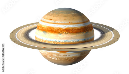 Realistic 3D Saturn Planet With Rings Isolated On White Background