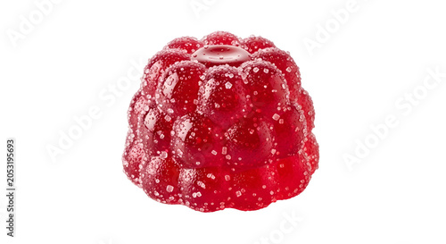 Realistic Red Raspberry Gummy Candy Isolated on White Background with Sugar