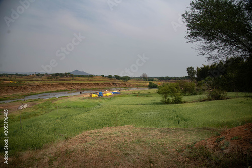 tractor spraying field with hay