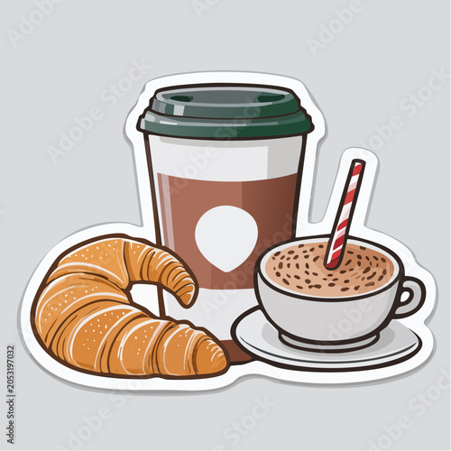 Flat design illustration of coffee and croissant
