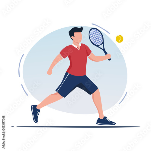 Man playing tennis with racket and ball