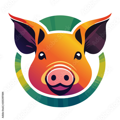 Stylized Pig Head Illustration with Colorful Geometric Elements