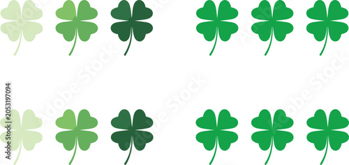 Obraz na płótnie Green four leaf clover collection with different shades and lucky shamrock icons