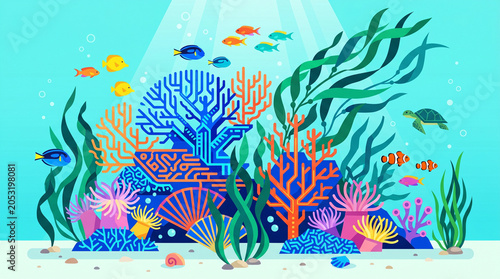underwater world with fishes
