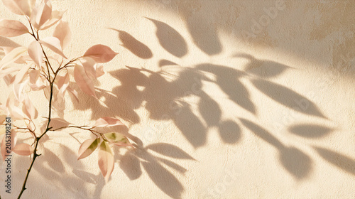 Minimalist Seamless Beige Leaf Shadow on Wall