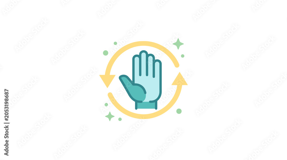 Fototapeta premium Hygiene Hand Wash Icon with Circular Arrows and Sparkles