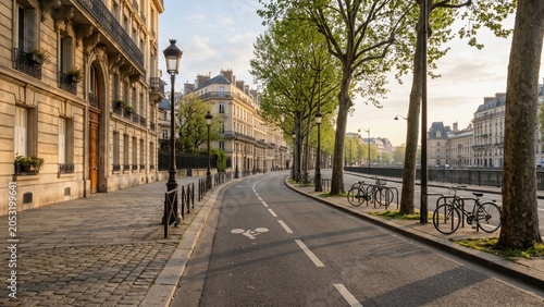 Parisian Street with Bicycles and Old Buildings