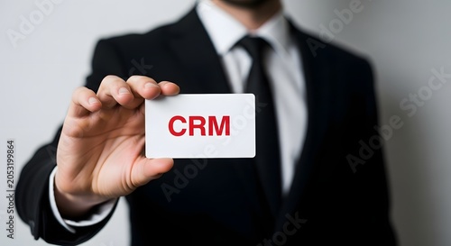 Crm concept business professional holding card with customer relationship management acronym