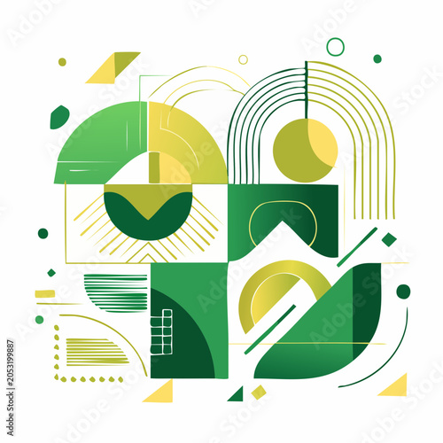 Abstract Geometric Composition with Green and Yellow Gradients