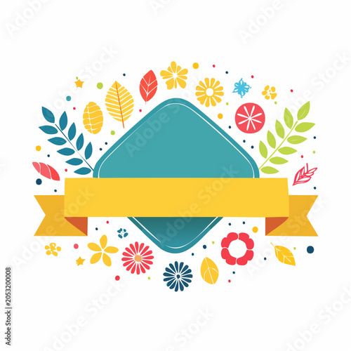 Decorative Banner with Flowers and Leaves