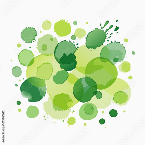 Green Watercolor Splatters and Blobs Abstract Background