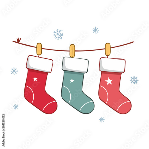Three Christmas Stockings Hanging on a String