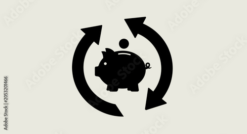Cuadro en lienzo Black Piggy Bank with Circular Arrows.