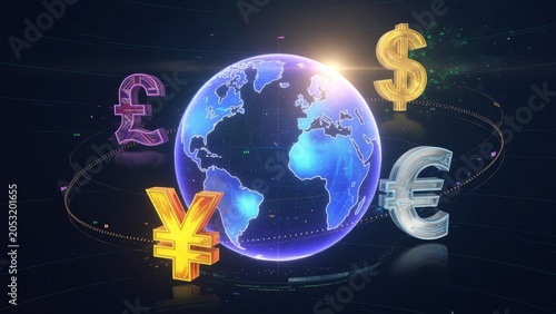 World map with floating money signs