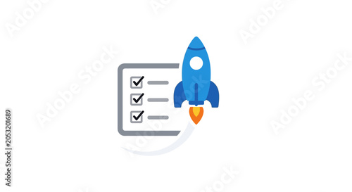 Tableau sur toile Blue rocket launching from checklist.