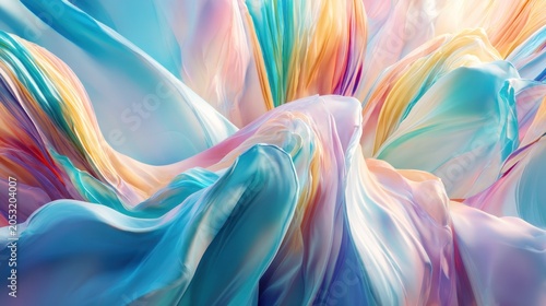 Flowing waves of pastel colored fabric create an abstract, ethereal background design.
