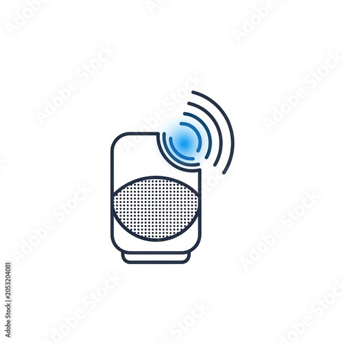 Smart speaker device icon with wireless signal technology illustration