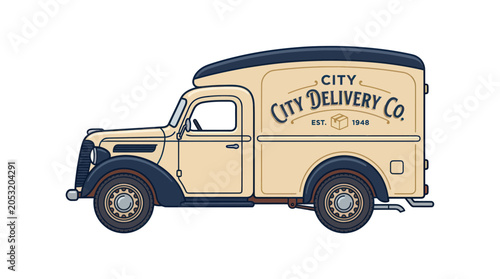 Vintage City Delivery Van, Retro Truck, Logistics, Transportation, 1940s Style