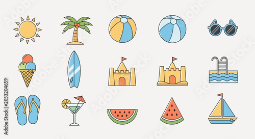 Cuadro en lienzo Beach summer icons