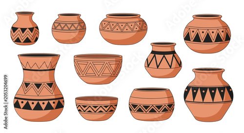 Tableau sur toile collection of clay pots with tribal patterns