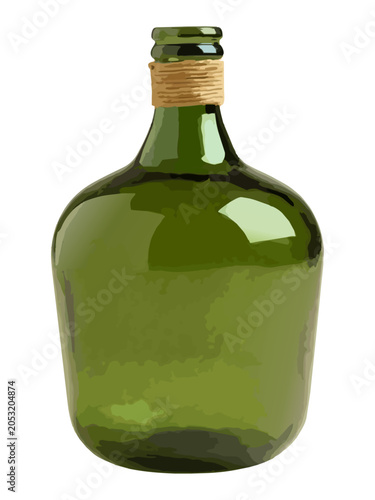 Quadro su tela A rustic green glass demijohn bottle with a twine-wrapped neck, isolated on a white background