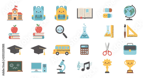school icons, education symbols, learning illustrations