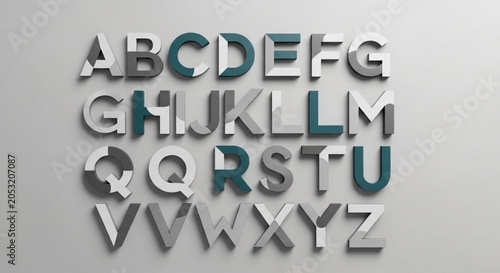 Minimalist Silver Metallic Alphabet Letters on Dark Textured Background 3D Render