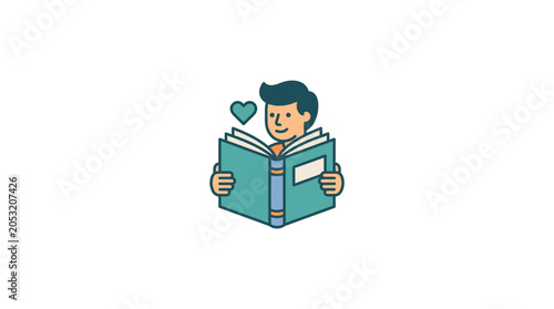 Fotografía Illustration of a Happy Person Reading a Book with a Heart Icon