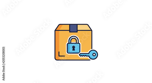 Fotografie Secure locked box with blue key.