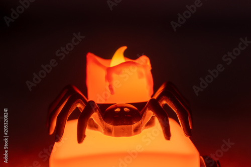 Concept: Halloween beach and ocean background with spider, witch, ghost, dark, scary tone.