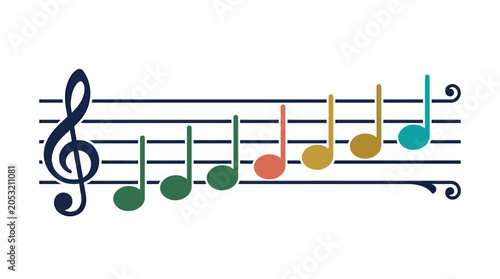 Fotografía Colorful music notes on staff.