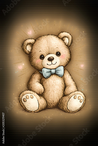 Cute Vintage Teddy Bear Character Modern Retro Vector Illustration