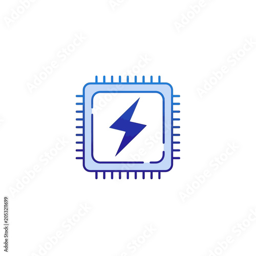 Digital Microchip Processor Icon Featuring Central Lightning Bolt Symbol for Electronic Hardware and Computing Tech