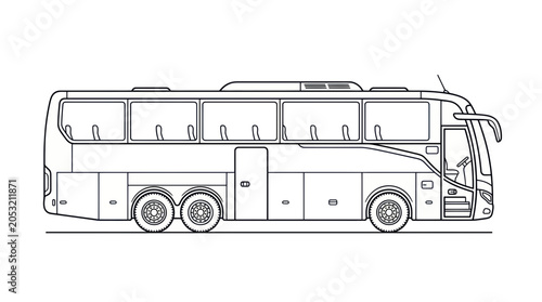 Fotografie Outline Drawing of a Modern Tour Bus, Side View, Vector Illustration