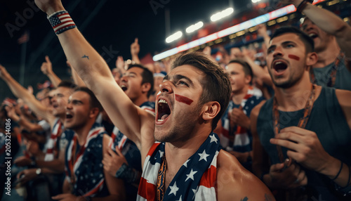 Close-Up of Excited USA Football Supporter with Painted Face