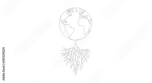 Foto Globe with roots growing underneath earth.